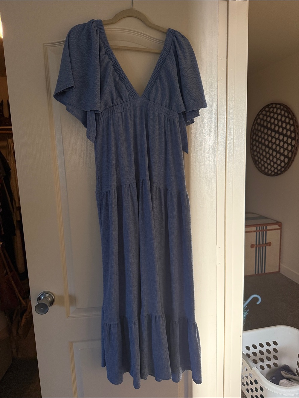 Flutter-Sleeve Maxi Dress in Dusty Blue